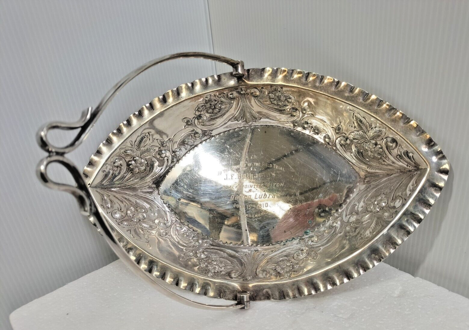 Antique 1910 Scarce Dog Show Hunting Trophy Black Pointer Ornate Dixon Dish - AF