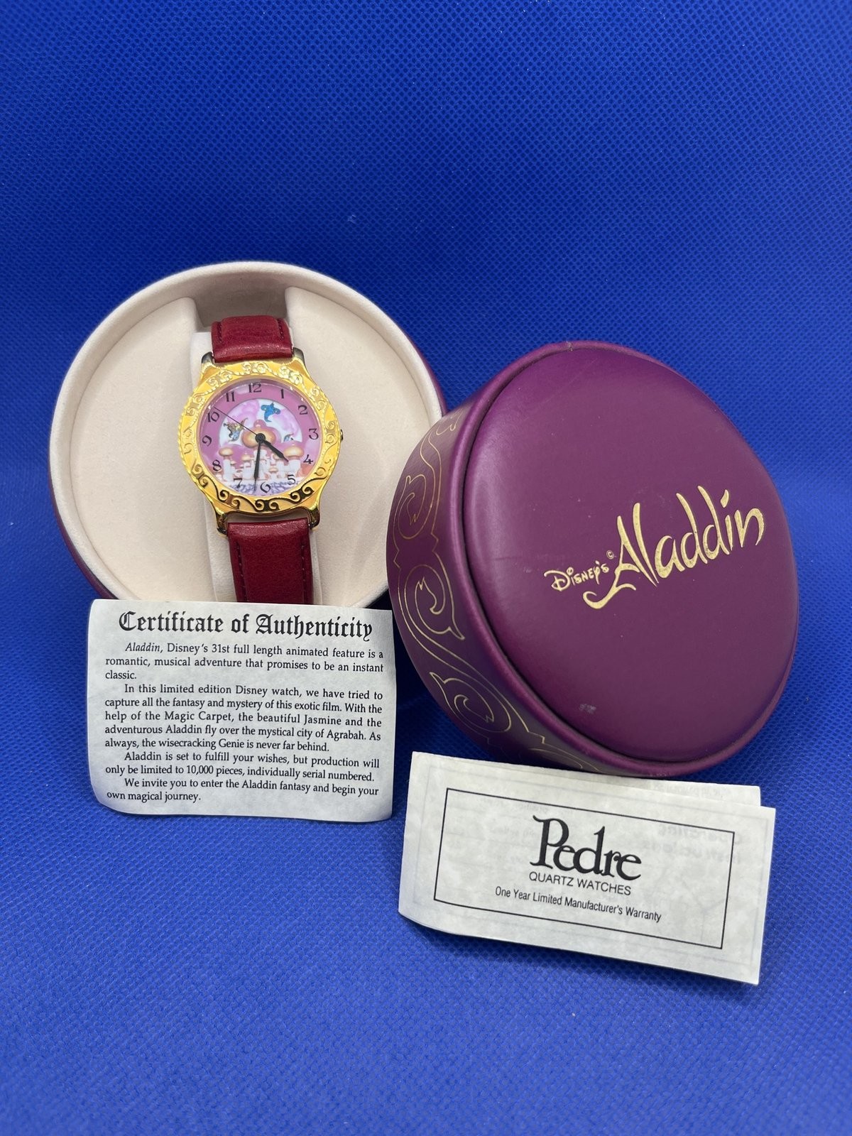 Disney Aladdin Pedre Watch Limited Edition 10000 with COA and Purple Tin