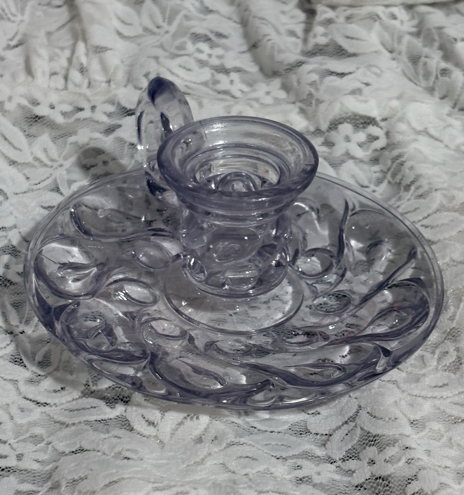Vintage Zabkowice Polish Pressed Glass Chamberstick Candle Holder Purple No 406
