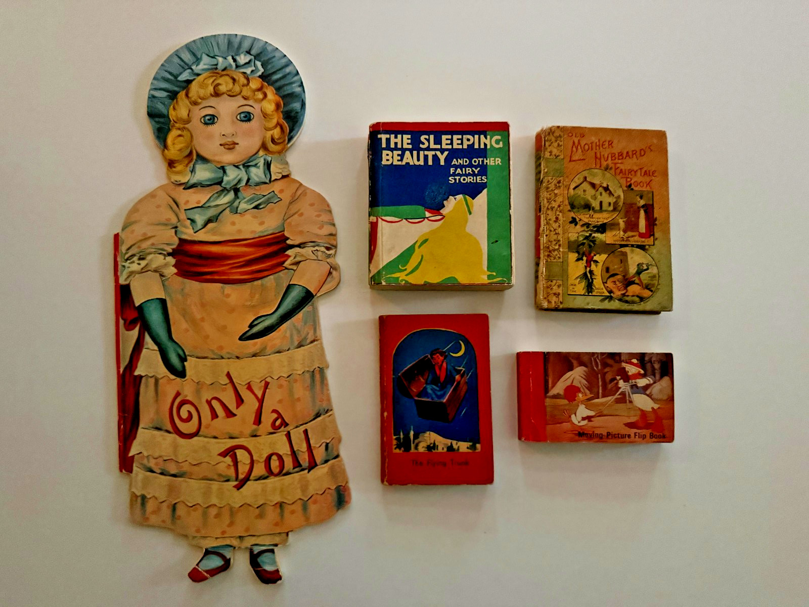 Vintage Novelty Book Lot: Disney Flip Book, Only a Doll Shaped Book, Miniatures
