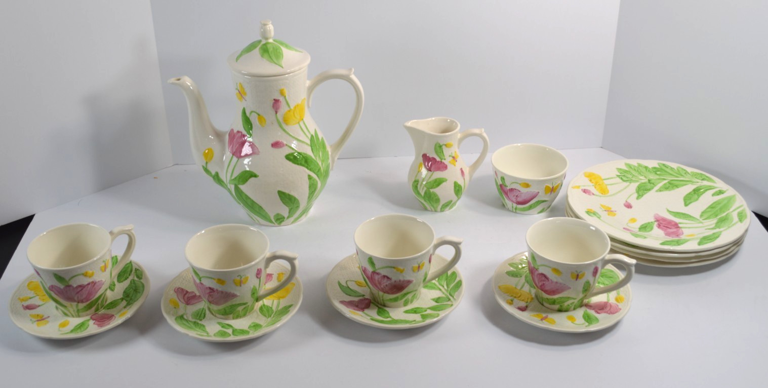 Gien France Deauville Connoisseur Collection Hand Painted Tea Set 15 Pc Floral