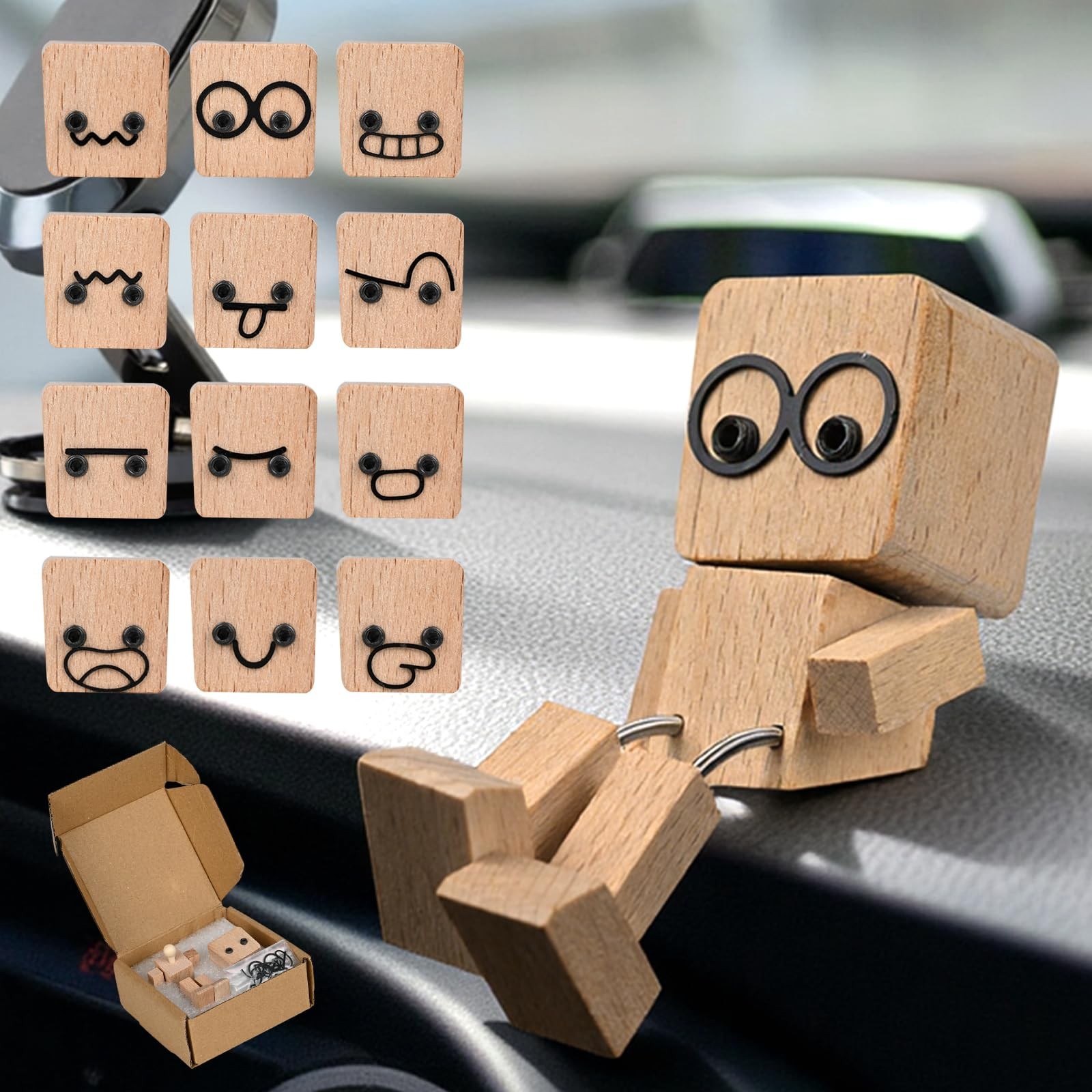 Shaking Wooden Man Figurine, Handmade Shaking Feet Woodens Doll with 12PCS Ma...