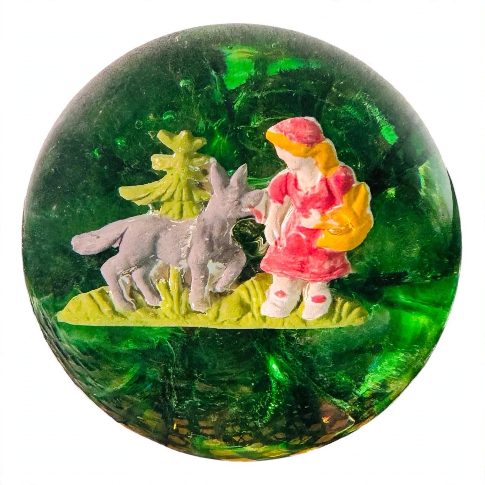 MINT RARE Little Red Riding Hood & Wolf St. Clair Sulphide Paperweight W Stand
