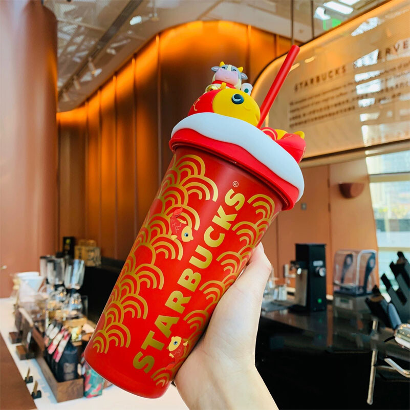New Starbucks China 2021 Happy Ox Year Lucky Koi 19oz SS Cup Tumbler