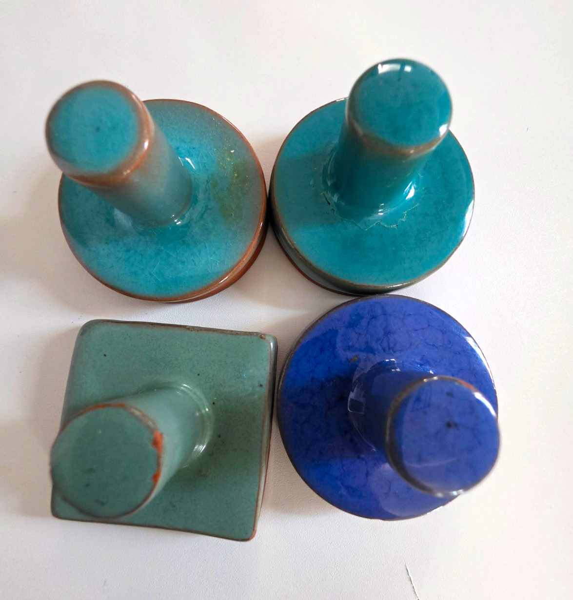 Lot 4 Terra Cotta Cookie Stamps Glazed Handles Rycraft Style Dolphin Woven Heart
