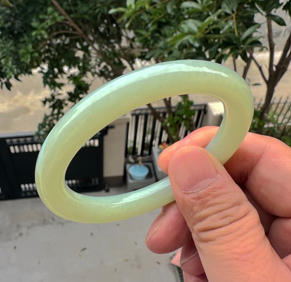 Certified Natural Hetian Jade Bangle Bracelet, Round Bar 57mm