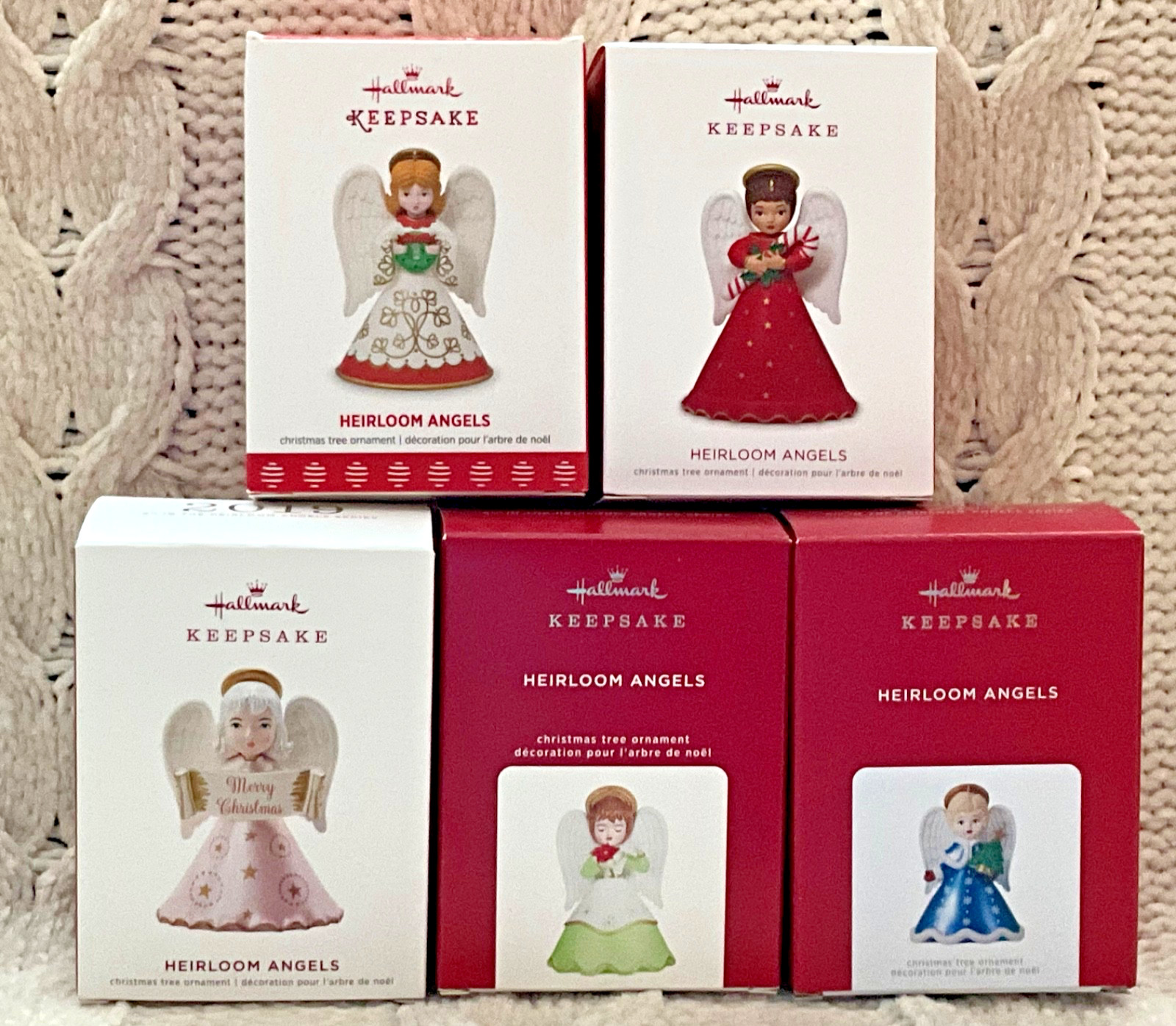 Lot of 5 Heirloom Angels Hallmark ornaments 2017, 2018, 2019, 2020, 2021