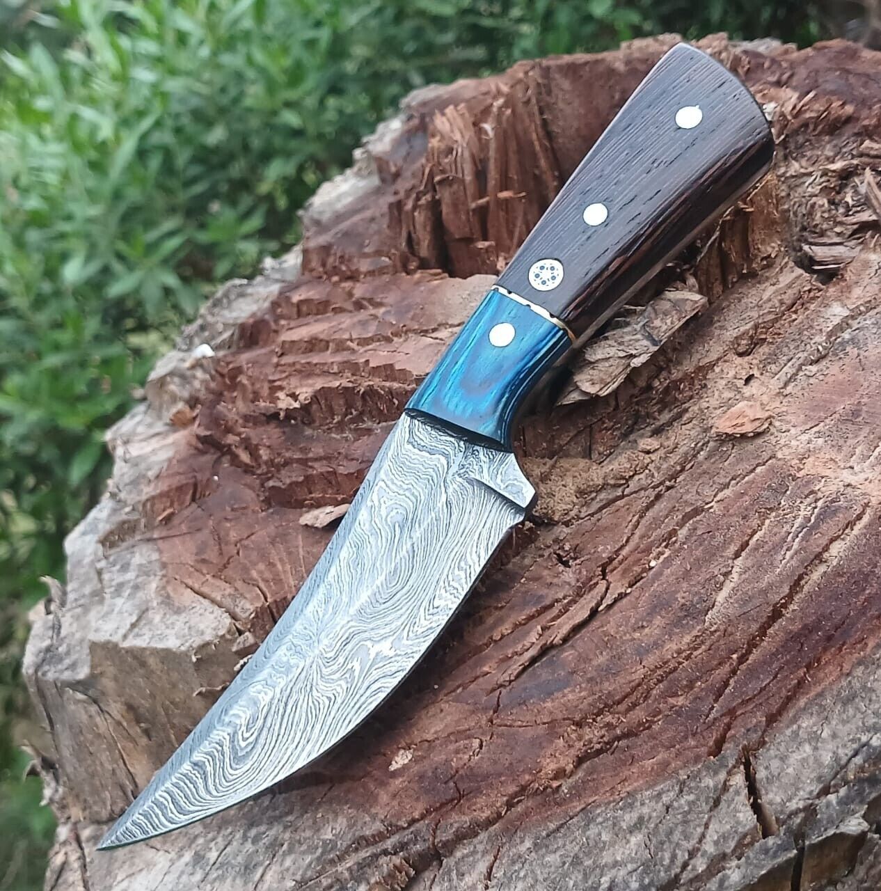 Unique Custom Handmade Damascus Steel Wenge Densified Wood Handle Hunting Knife
