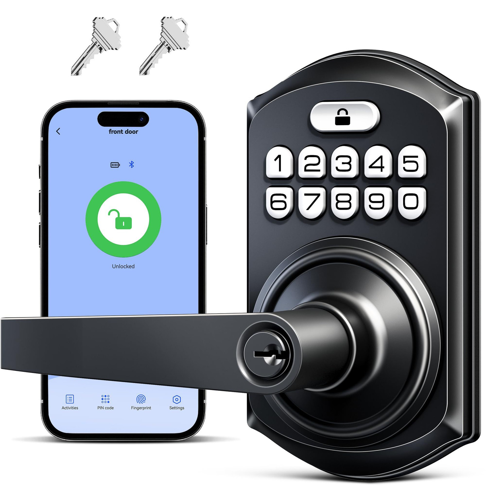 TEEHO TE019 Smart Keypad Door Lock with Handle, App Control, Matte Black