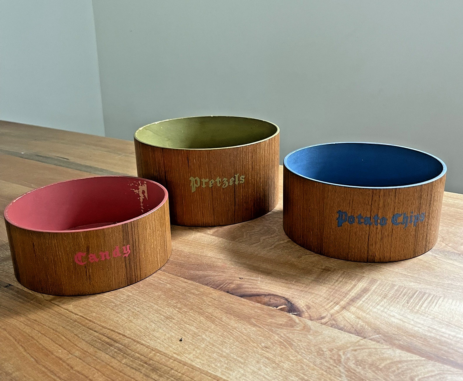 Vintage Rosetti Teak Nesting Snack Bowls \