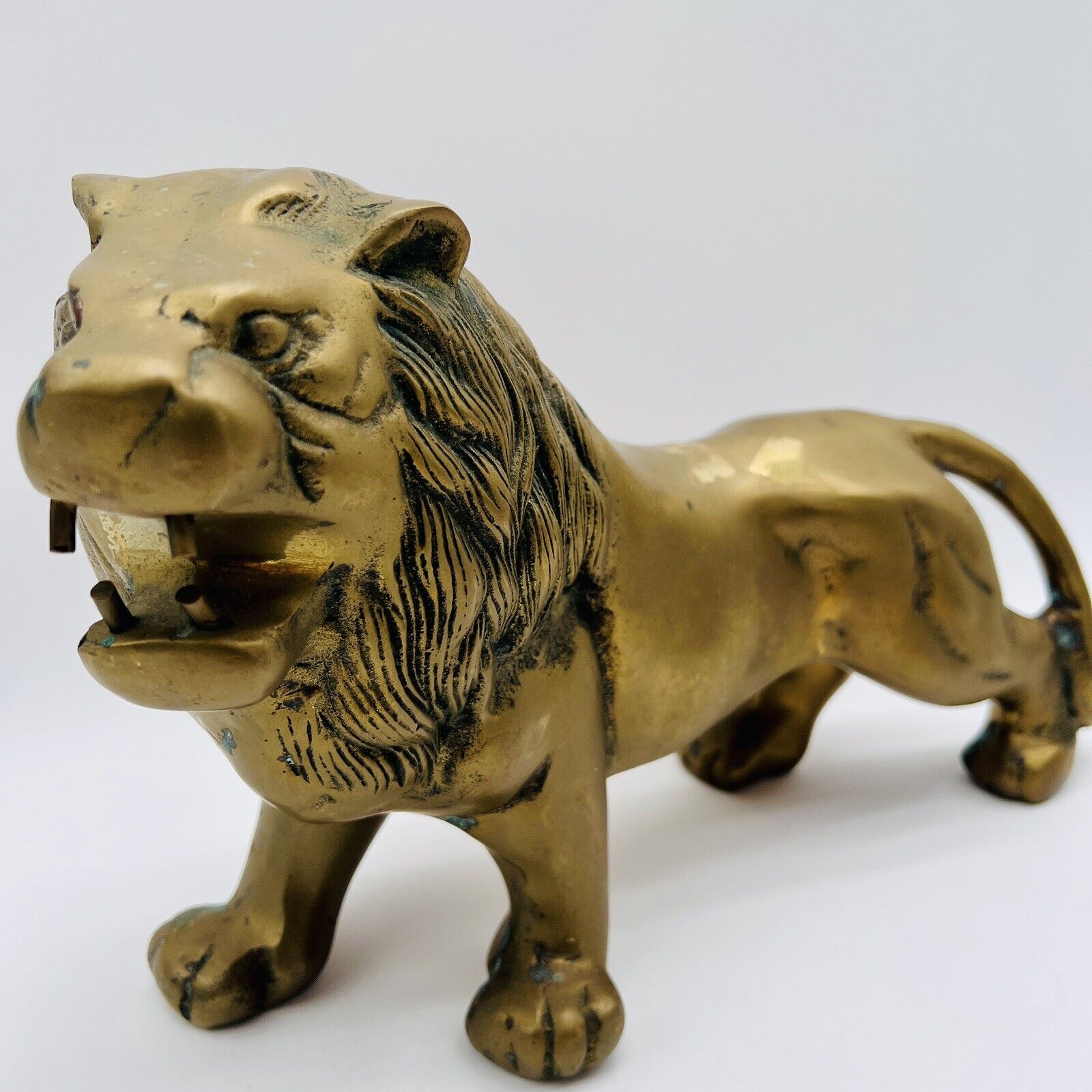 Large Vintage Brass Lion Statue Sculpture 14”
