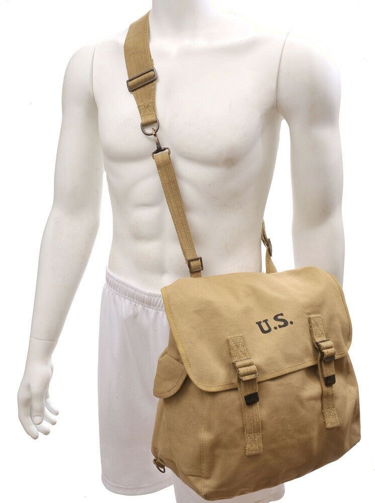 U.S. WW2 M1936 Musette Bag with Shoulder strap Khaki marked JT&L 1942 U.S. WW2 M1936 Musette Bag with Shoulder strap Khaki marked JT&L 1942