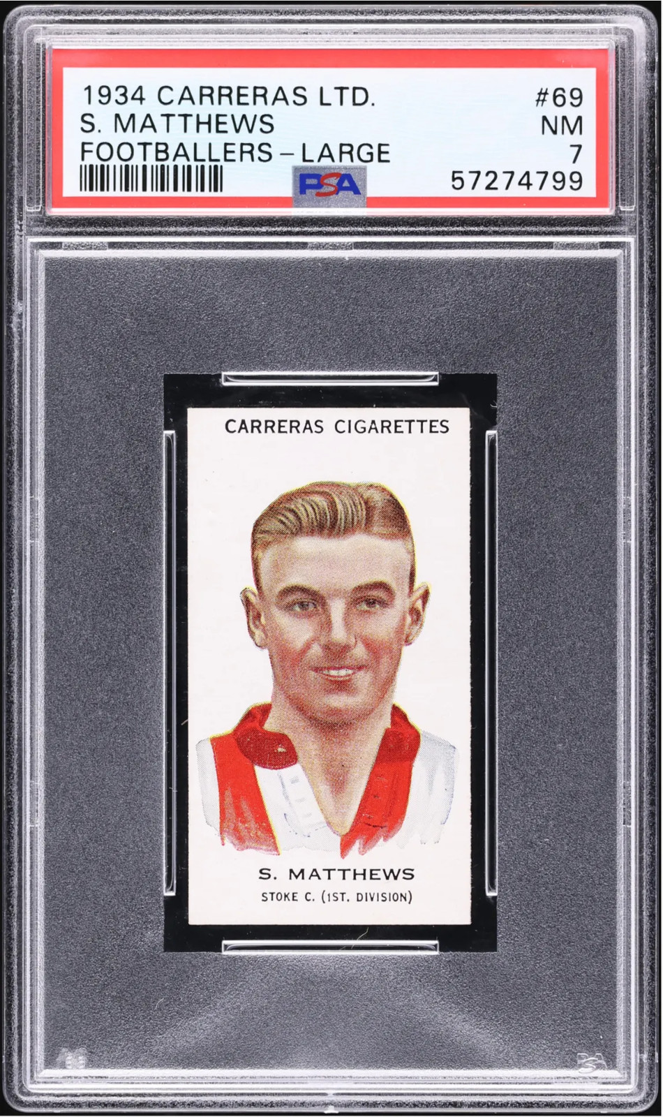 STANLEY MATTHEWS 1934 Carreras LTD. Footballers ROOKIE #69 PSA 7