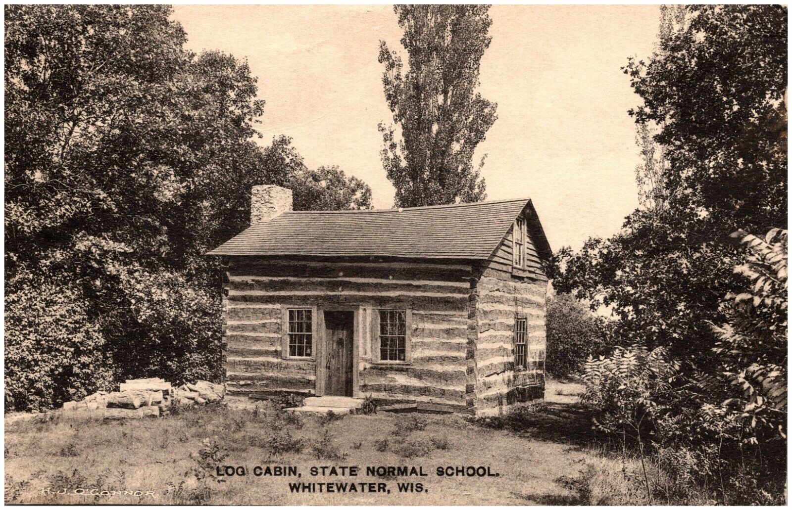 C.1910s Whitewater WI Log Cabin State Normal School Albertype Postcard 5-5