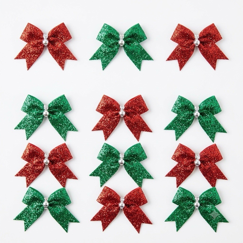 Crafter\'s Square 12pc Christmas Glitter Mini Bows Red Green Holiday Crafts New