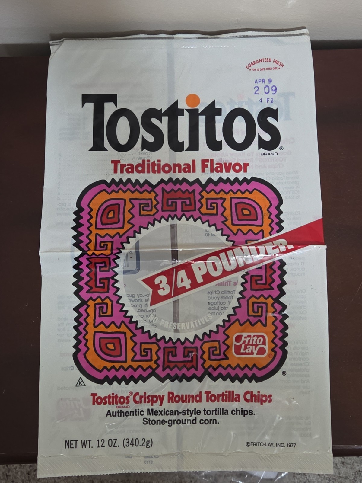 Vtg 70s 80s Tostitos Tortilla Chips Empty 12Oz Bag Frito-Lay Food Packaging 1977