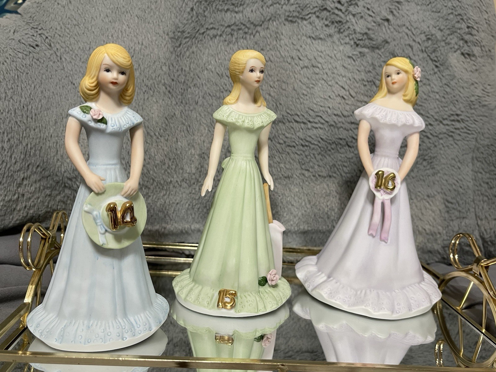 Vintage 1981 Enesco Growing Up Birthday Girls Blonde Ages 14 15 16 Porcelain Set