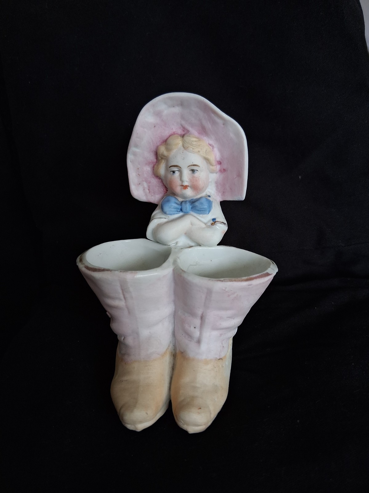 Antique Small Girl With Boots Porcelain Match Holder /Striker Pre 1920. Antique Small Girl With Boots Porcelain Match Holder /Striker Pre 1920.