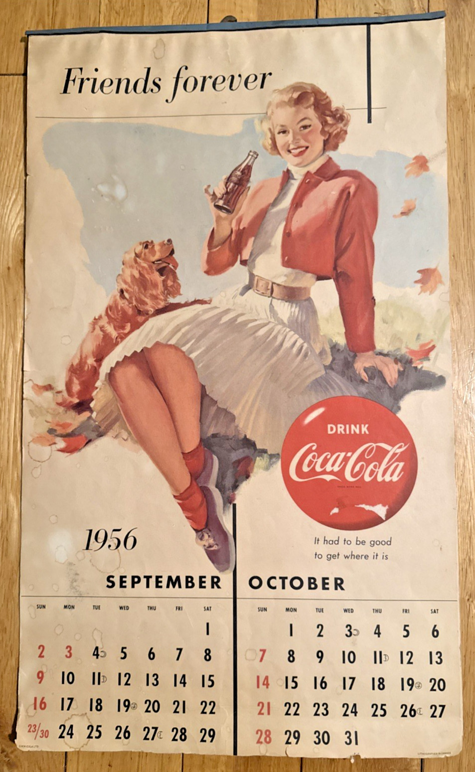 ORIGINAL Complete 1956 COCA-COLA Advertising Calendar - 6 PAGES - 13 ORIGINAL Complete 1956 COCA-COLA Advertising Calendar - 6 PAGES - 13