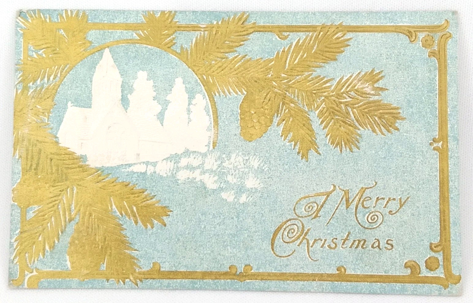 International Art Publishers Christmas Postcard Embossed Church Antique 1900s