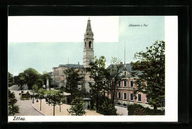 Postcard Zittau i. Sa., the Johanneum and the post office 1903 