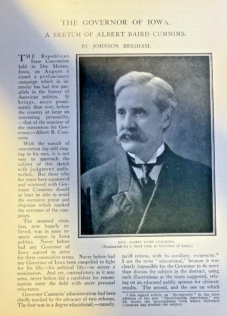 1906 Albert Baird Cummins Governor of Iowa illustrated