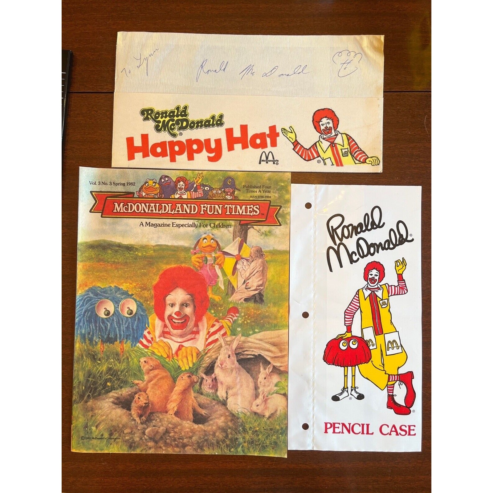 Vtg 1970s Ronald McDonald Happy Hat Signed Pencil Bag 1982 Activity Book Unused