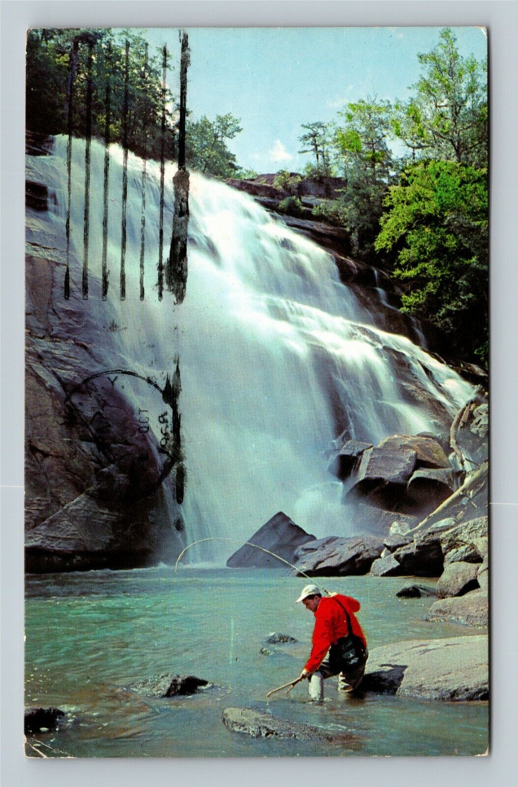 Trout Fishing, Scenic Mountain Waterfall, North Carolina c1968 Vintage Postcard