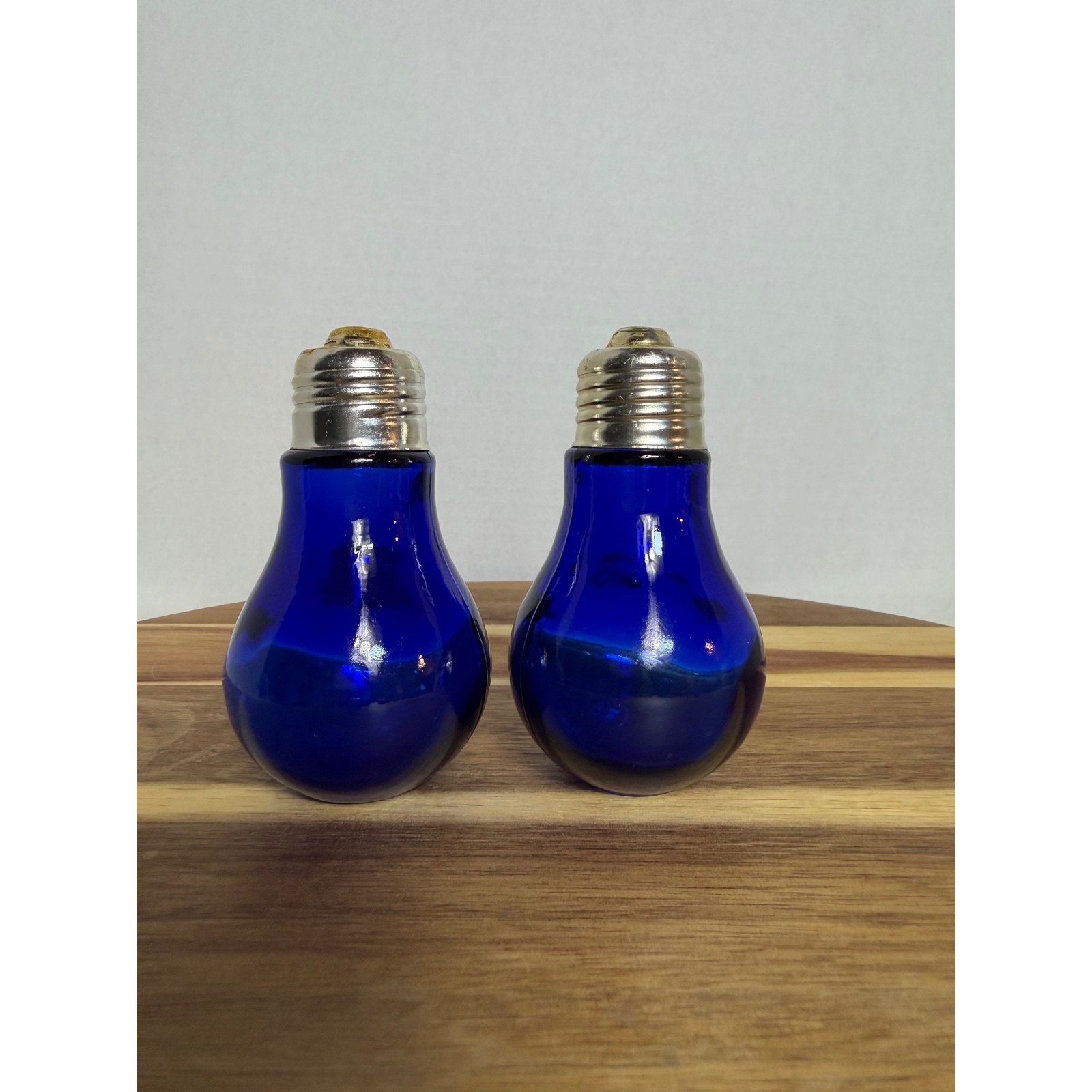 Vintage Cobalt Blue Glass Light Bulb Salt and Pepper Shakers Hong Kong
