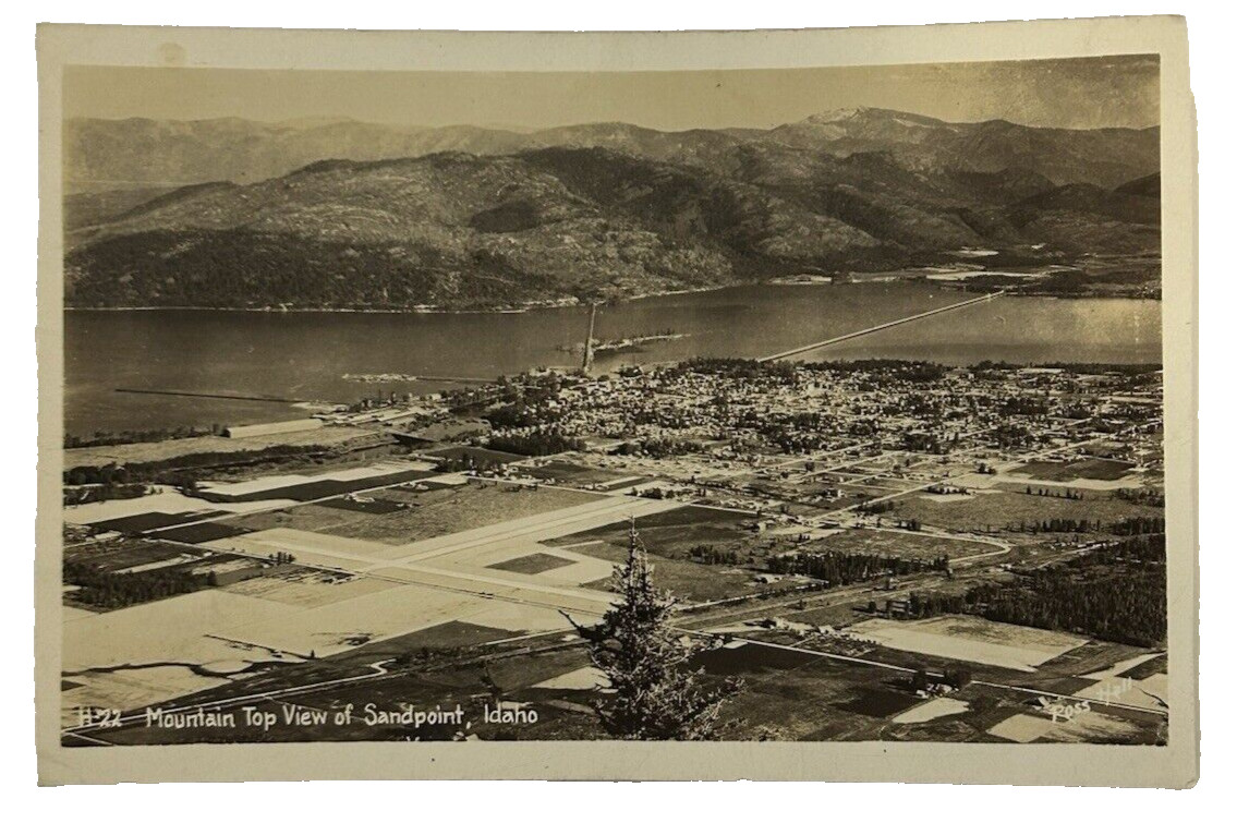 c1940's Mountain Top View Of Sandpoint Idaho ID RPPC Photo Vintage Postcard