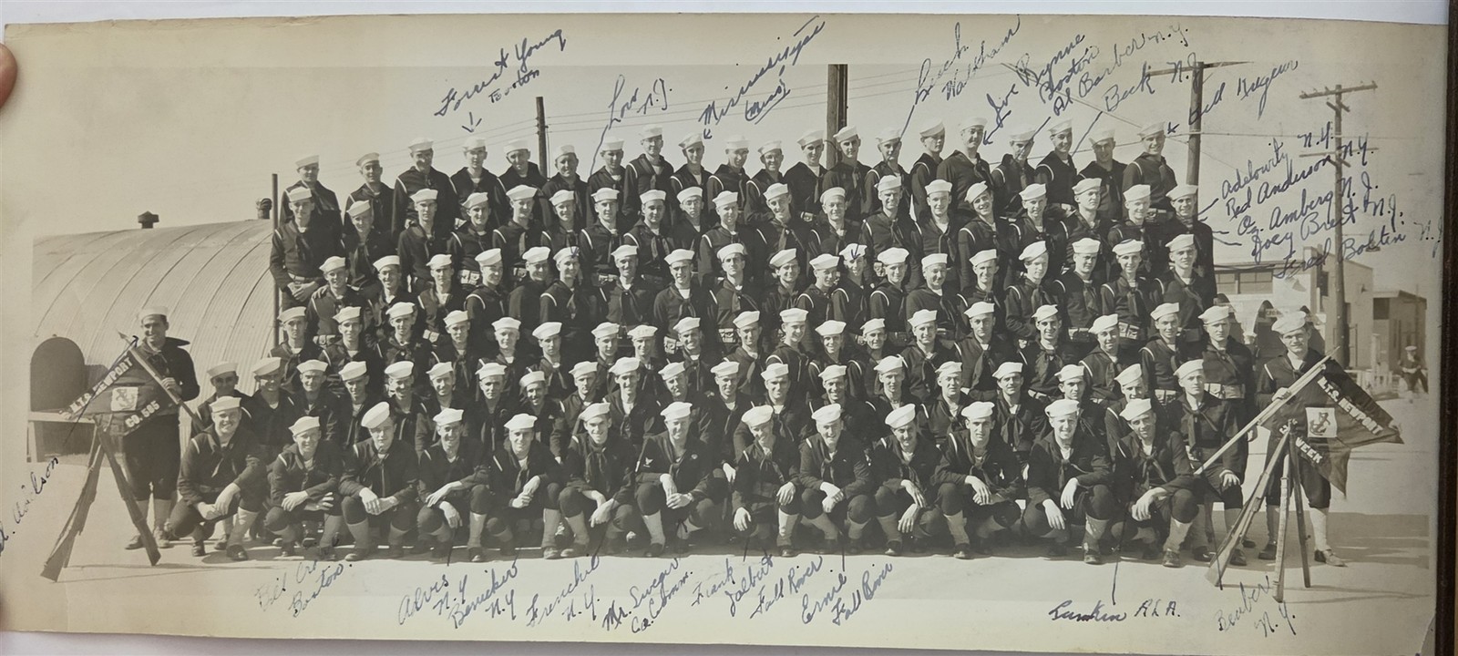 c1940 antique NTS NEWPORT CO 585 ri US NAVY signed panoramic GROUP PHOTO