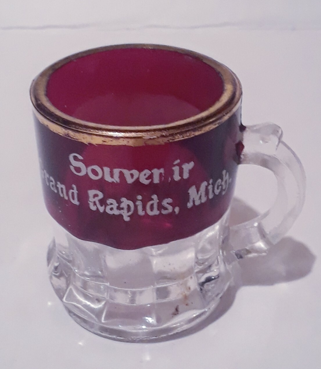 Ruby Flashed Glass Penny Candy Mug Souvenir Of Grand Rapids, Mich 2
