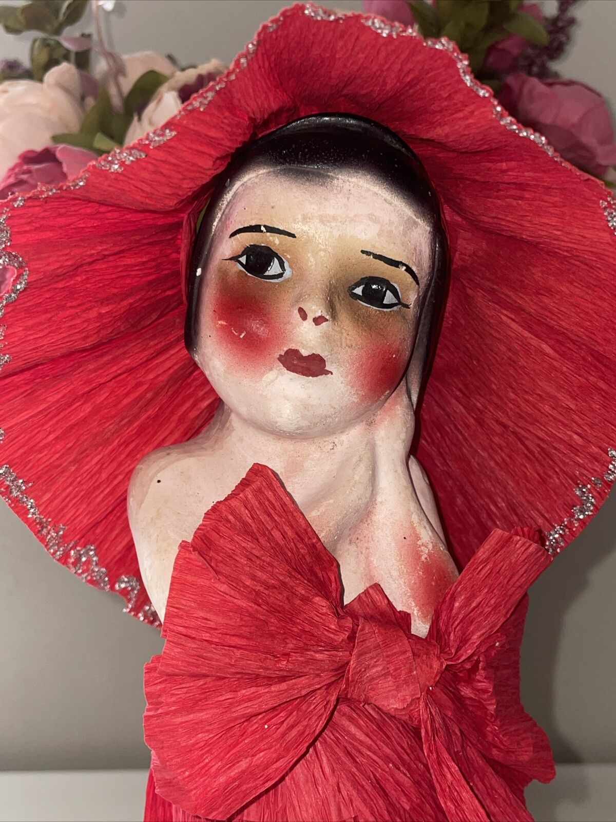Antique Flapper Carnival Prize Art Deco Lady Figurine Figure Chalkware 1920s