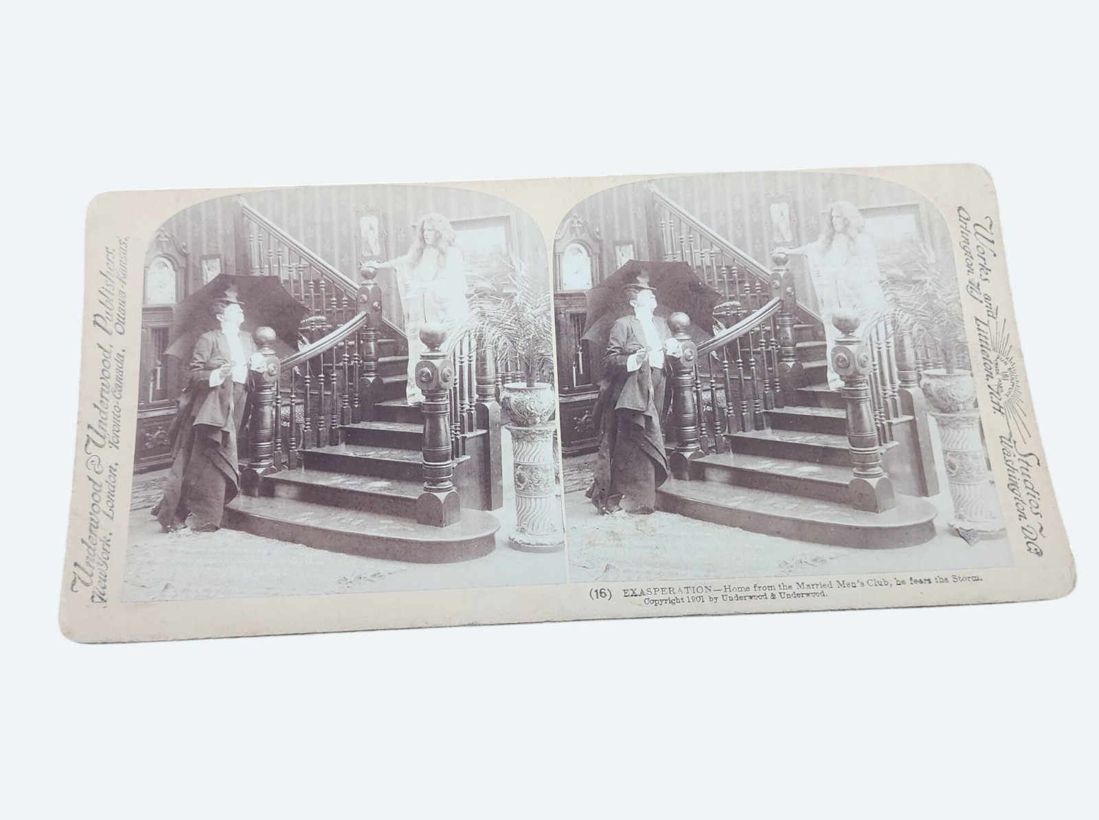 Antique 1901 Underwood Stereoview Exasperation - Home From The Married Mens Club Antique 1901 Underwood Stereoview Exasperation - Home From The Married Mens Club