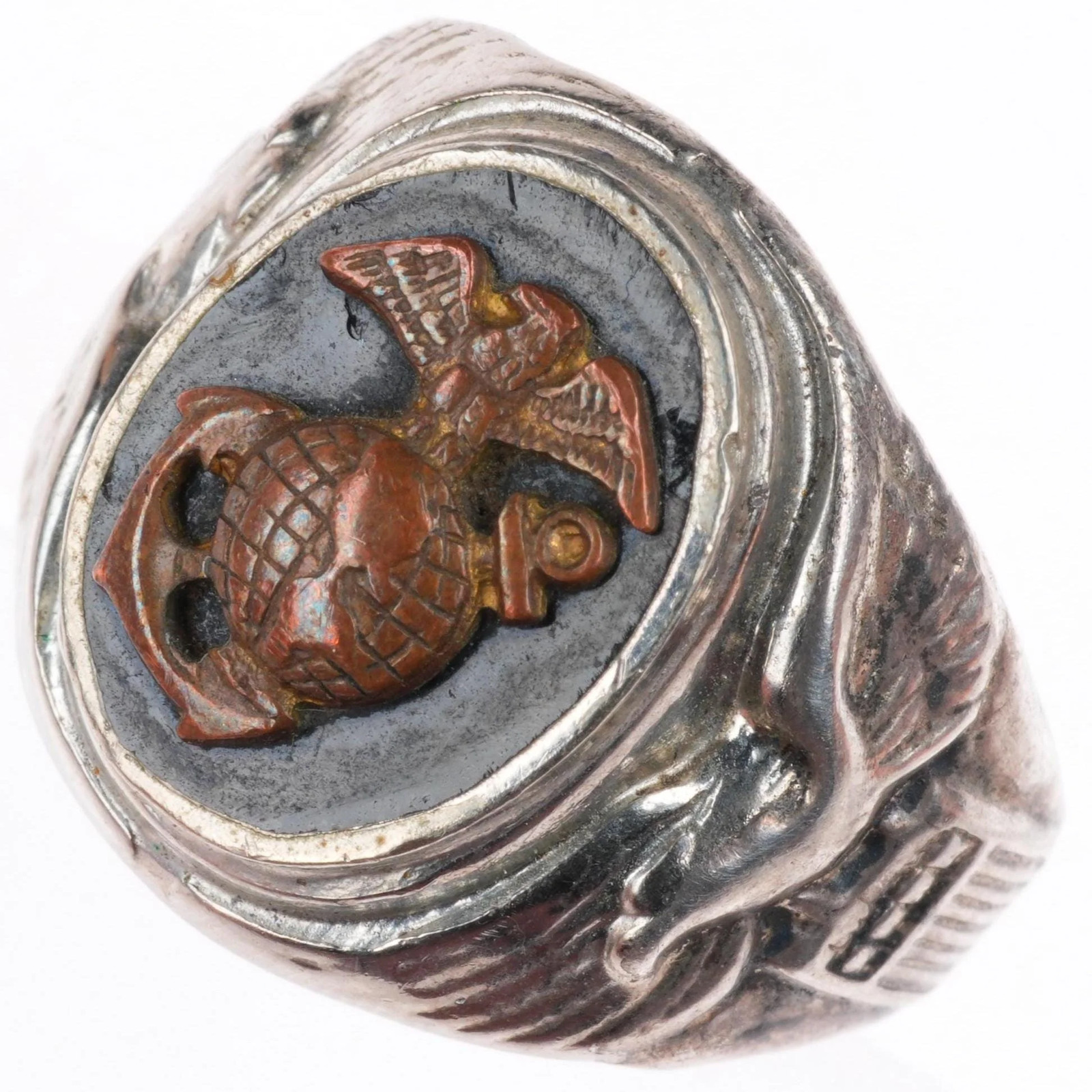 sz9 c1940's ww2 Era USMC Marine Corp sterling silver onyx bronze EGA ring sz9 c1940's ww2 Era USMC Marine Corp sterling silver onyx bronze EGA ring