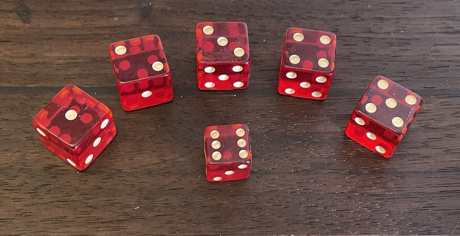 6 Vintage Cherry Red Translucent Bakelite Dice 5 - 1/2” & 1 Mini Tested