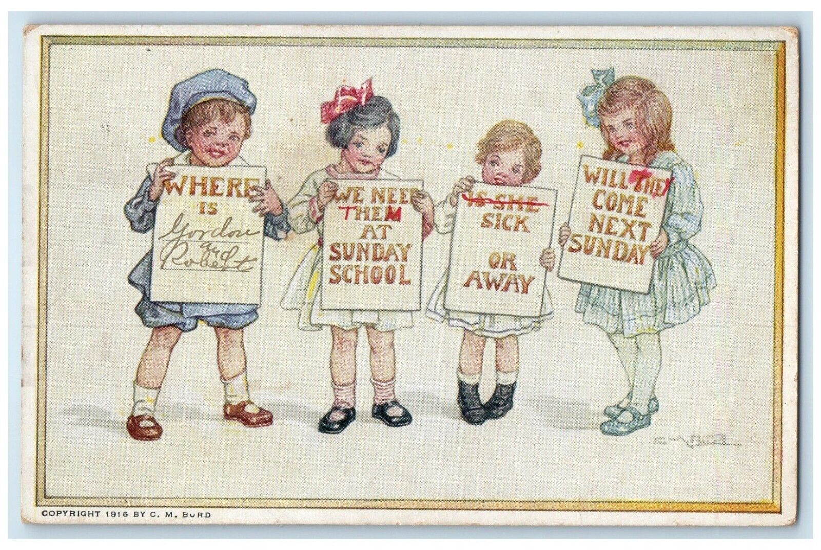 1916 Children Sunday School CM Burd Manchester Connecticut CT Antique Postcard