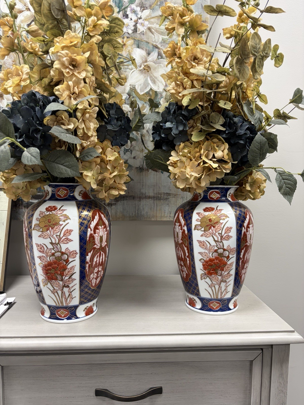 Pair of Japanese Gold Imari Hand Painted Porcelain Vases 12