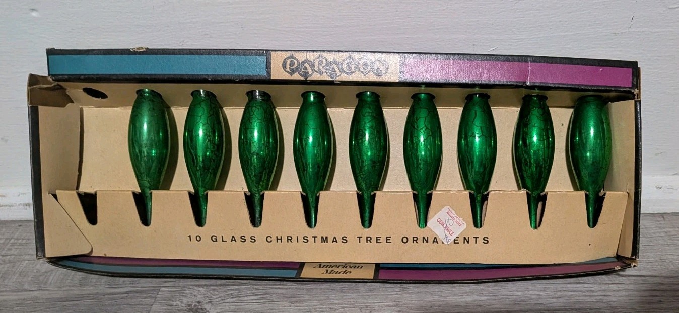 9 Glass Vtg Paragon Teardrop Icicle Christmas Ornaments 4\