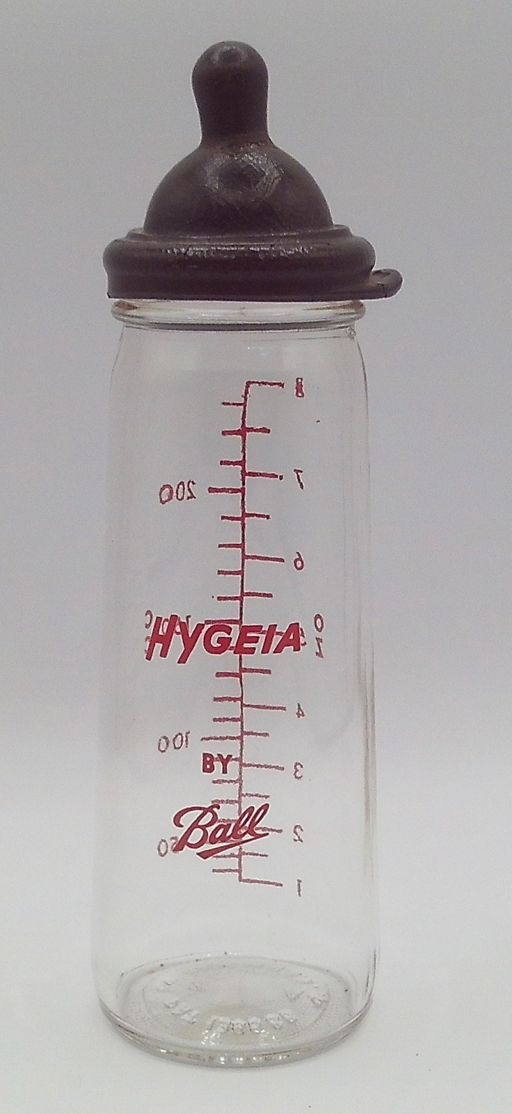 Vintage Hygeia by Ball USA 8 oz Glass Baby Bottle with Original Rubber Nipple