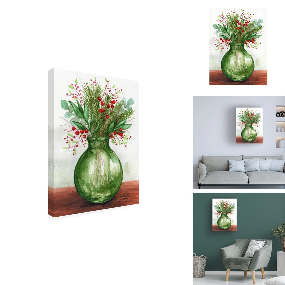 Trademark Fine Art Joy to the World Christmas Green Canvas Art 24x18