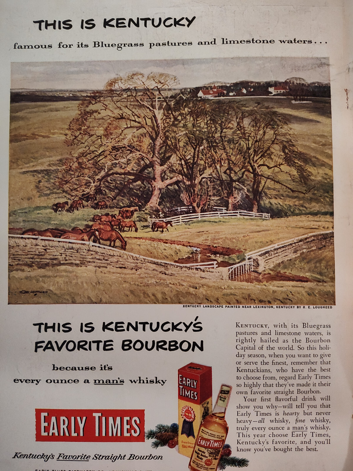 1951 True Original Art Ad Advertisement EARLY TIMES Bourbon Whiskey Front Cover