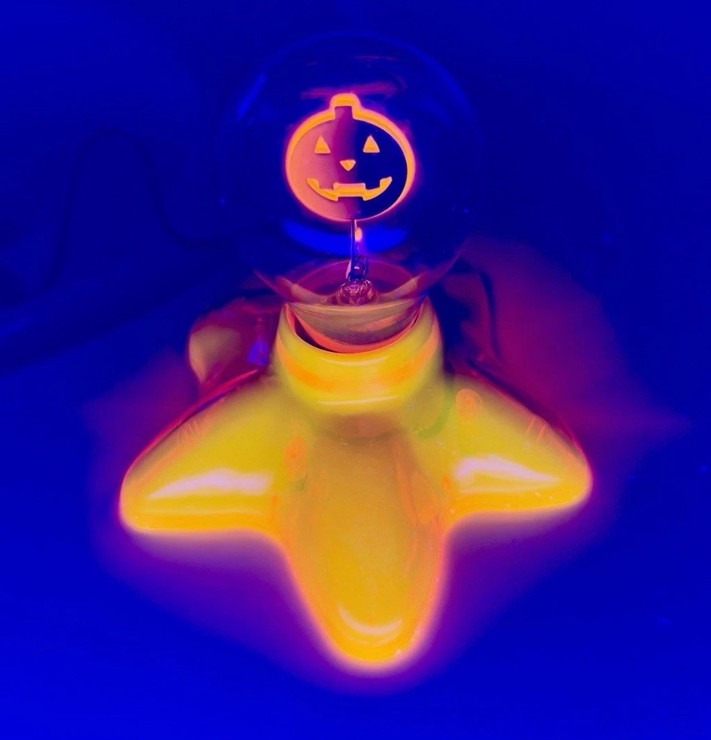 Vintage Y2k Neon Glow Blacklight Star Lamp Base W Aerolux Pumpkin Bulb Halloween