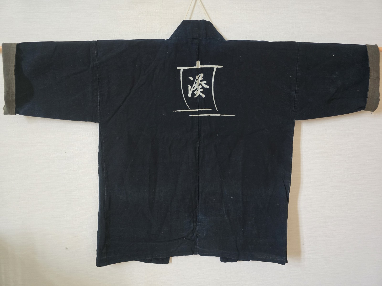 Vintage Japanese Indigo Hanten Jacket, Traditional Workwear Coat, Kanji Back 