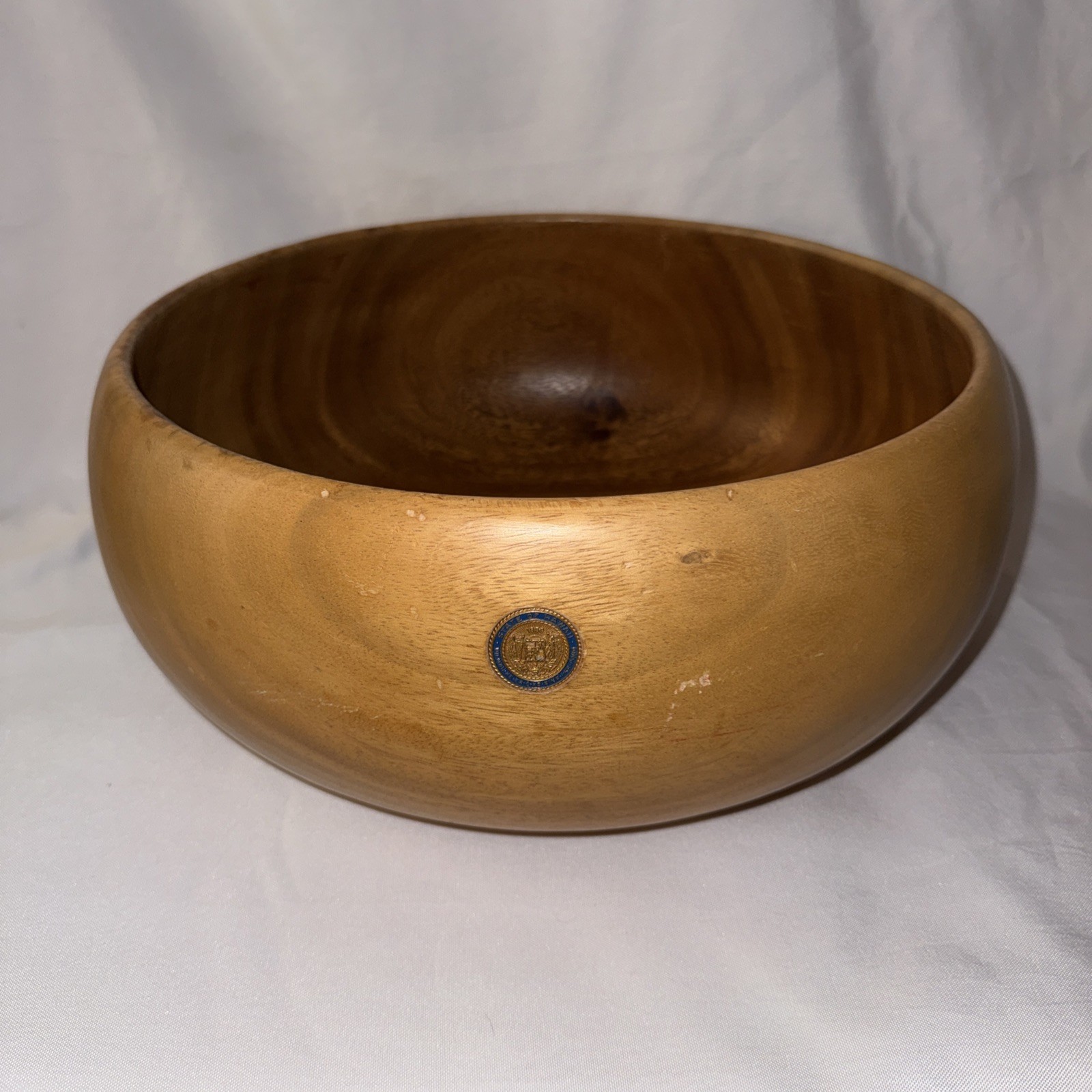 Vintage 1965 Hawaii State Dept of Education Wooden Presentation Bowl State Seal