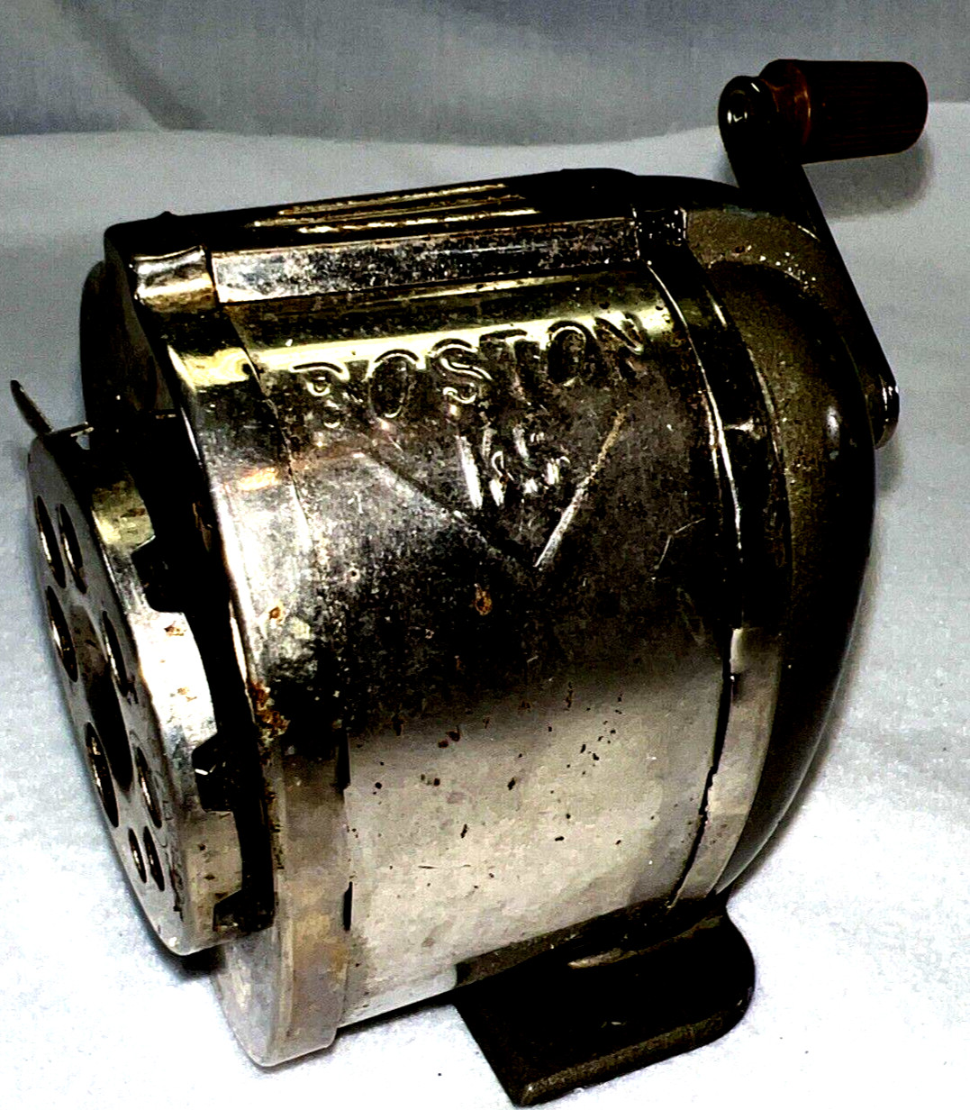 Vintage Boston KS 8 Hole Pencil Sharpener Hunt Mfg Metal Desk Mount USA