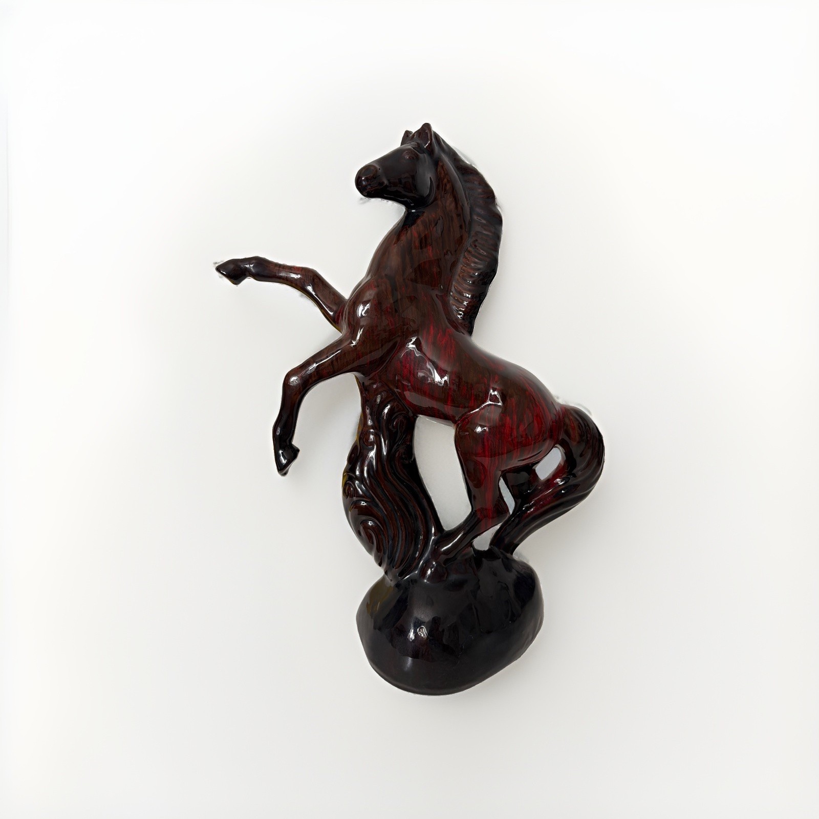 Vintage Rearing Horse Statue Stallion Burgundy Glazed Ceramic Equestrian Decor