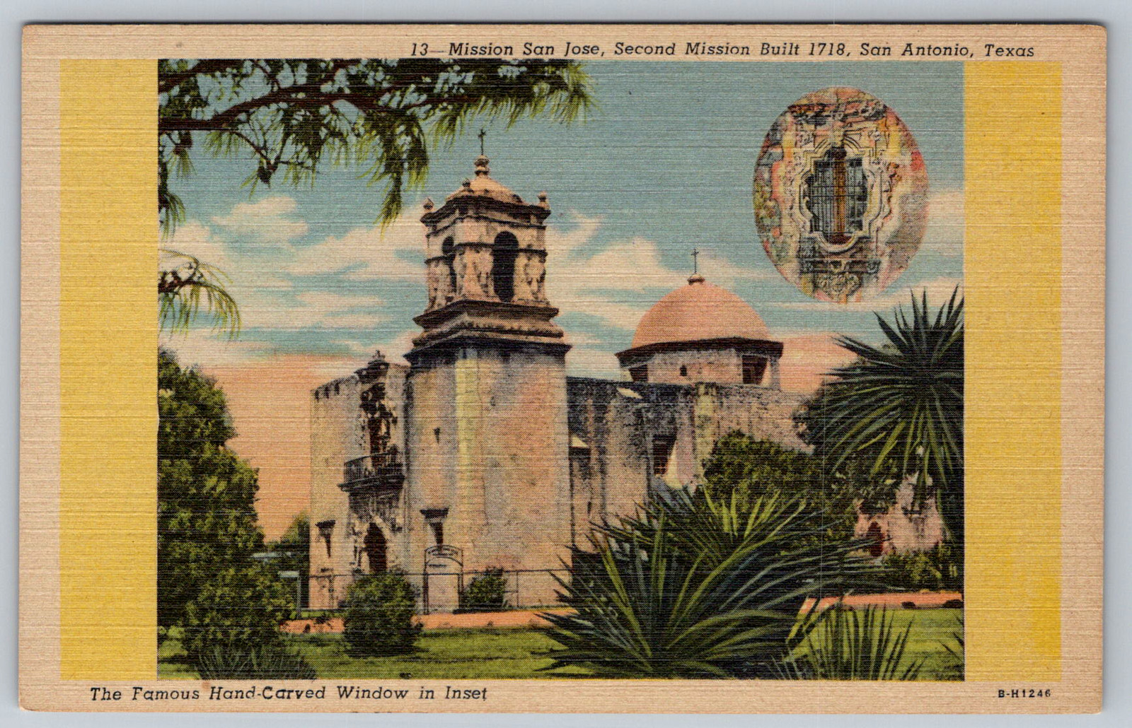 c1940s Mission San Jose San Antonio Texas Hand-Carved Window Postcard