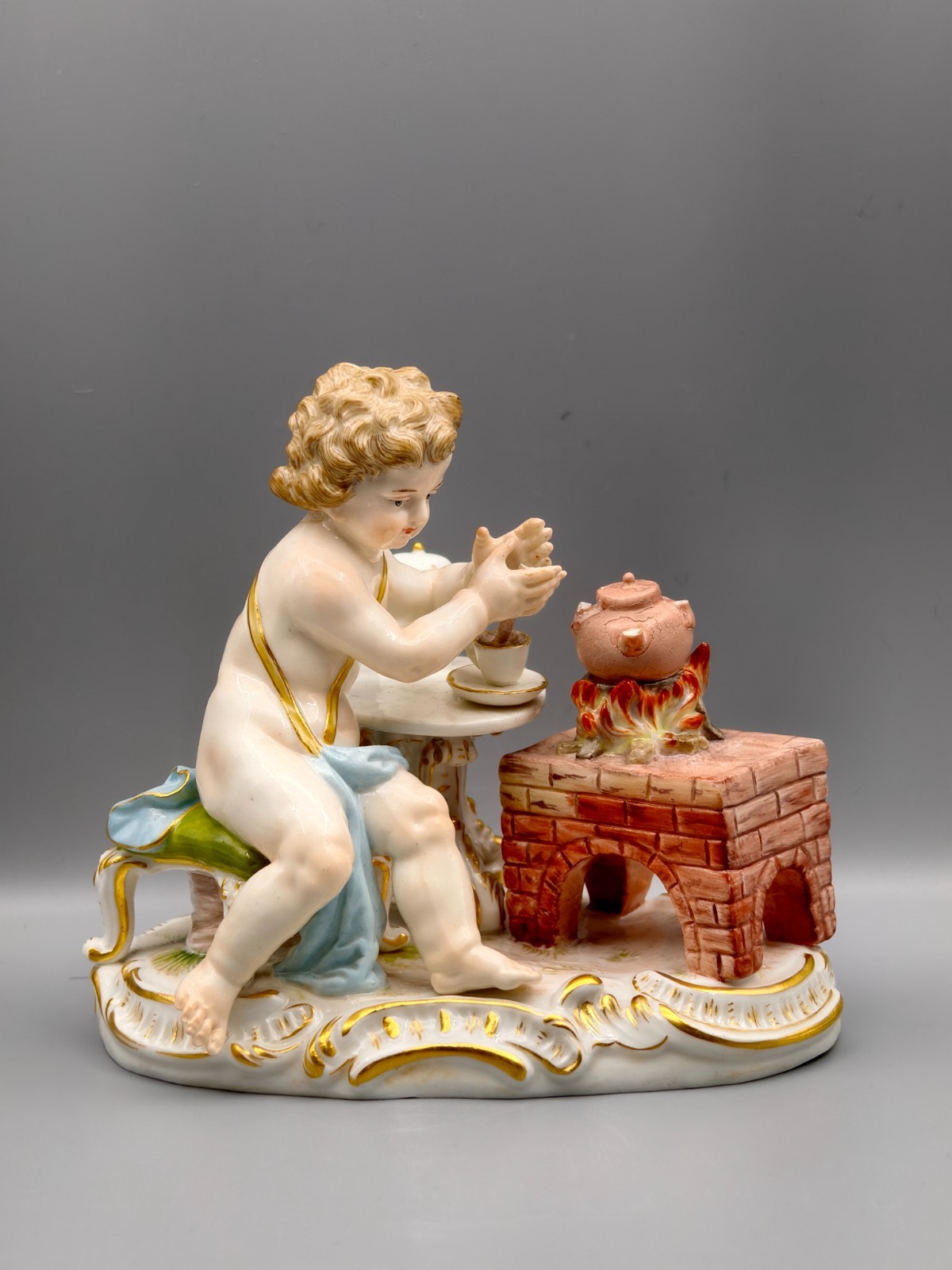 Antique Meissen Porcelain Putto Cherub C97 Allegory of Fire Crossed Swords Damag