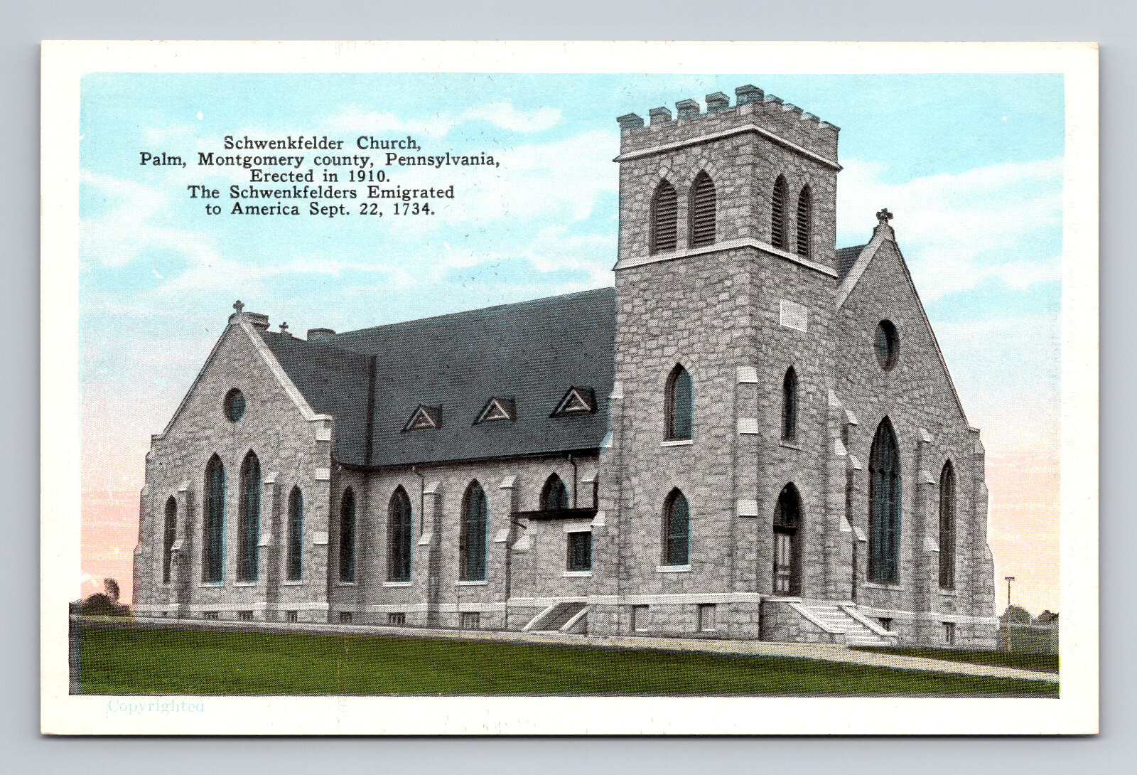 Schwenkfelder Church Palm Montgomery Co PA White Border Postcard VG Schwenkfelder Church Palm Montgomery Co PA White Border Postcard VG